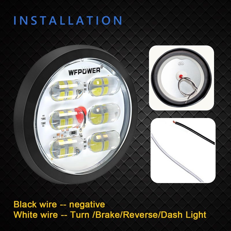 WFPOWER LED Trailer Tail Light, 2 X White 4 Inch Super Bright Round Trailer Lights, Waterproof Flush Mount Tail Lights Turn Rear Reverse Back Up Lights for Boat Trailer RV Trucks Dump Tractors 12V 24V - Image 4